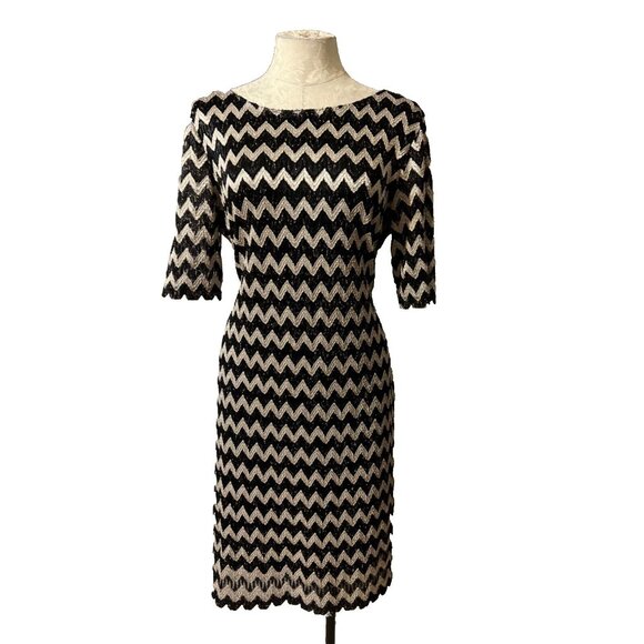 Connected Dress Black Gold 14 Shimmer Short Sleeve Sheath Party Cruise Event - Picture 1 of 6